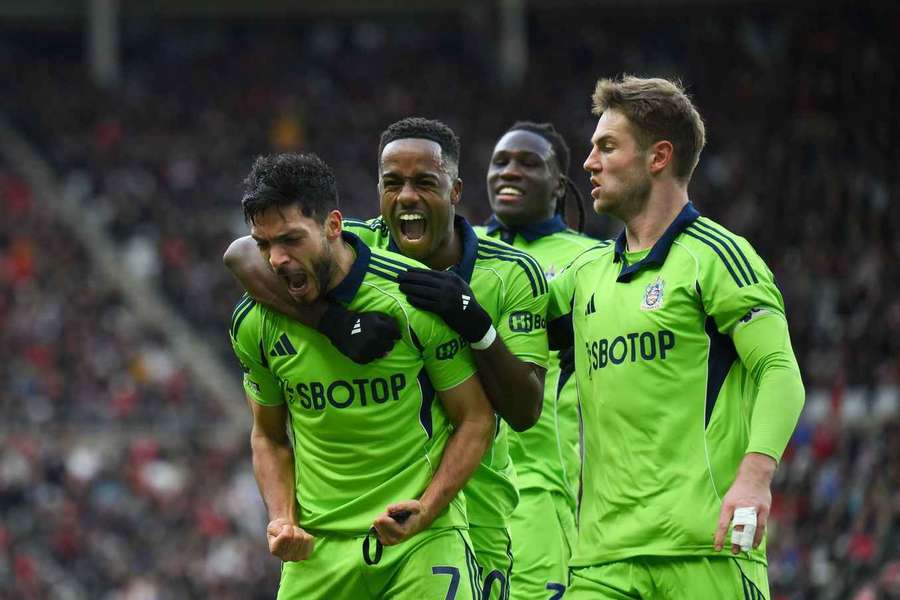 Fulham's players celebrate against Sunderland