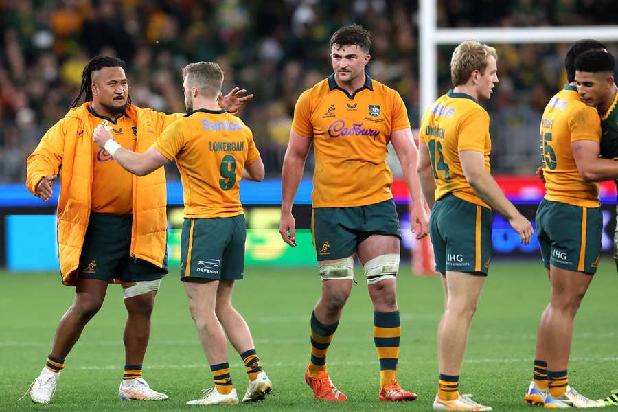 L'Australie en pleine célébration contre l'Afrique du Sud.