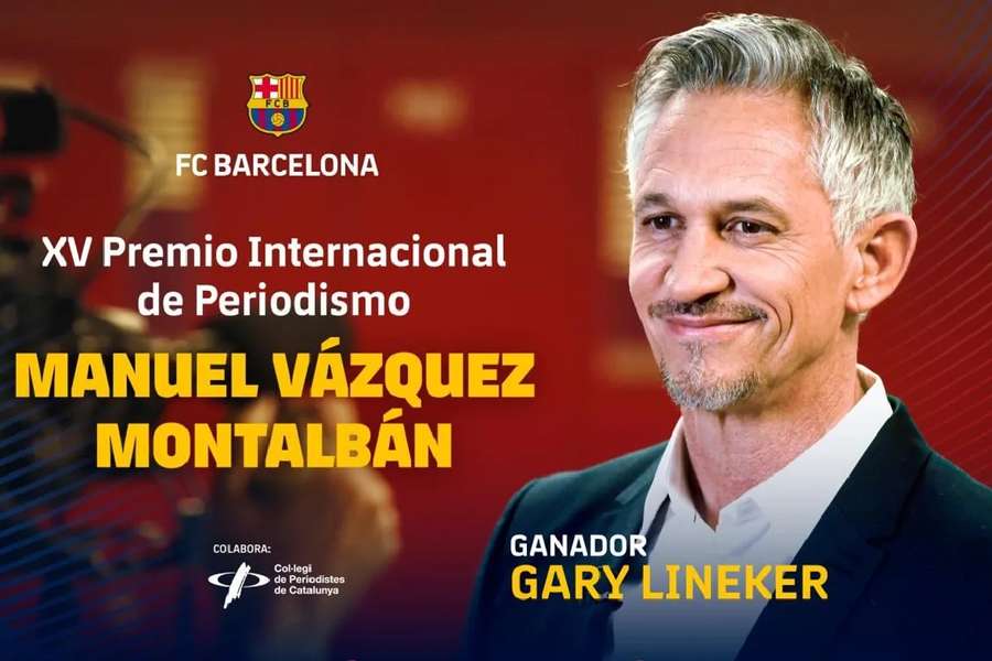 El Barcelona entregará el próximo lunes a Gary Lineker el premio Vázquez Montalbán
