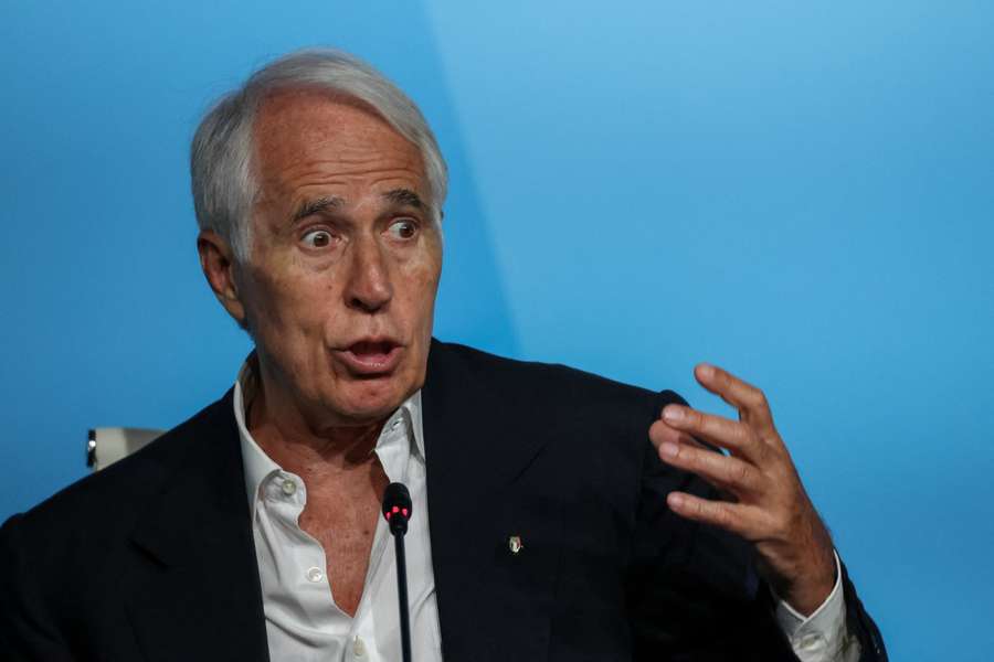 Italian Football Federation president, Giovanni Malago, speaks during a press conference in Rome on June 22nd, 2026