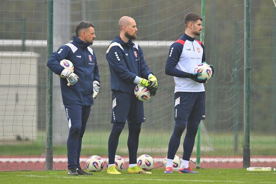 Jesús Salvador, durante un entrenamiento con Serbia