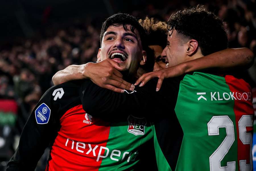 NEC's Basar Önal celebrates scoring the 3-2 against PSV in the KNVB Beker semifinal NEC's Basar Önal celebrates scoring the 3-2 against PSV in the KNVB Beker semifinal