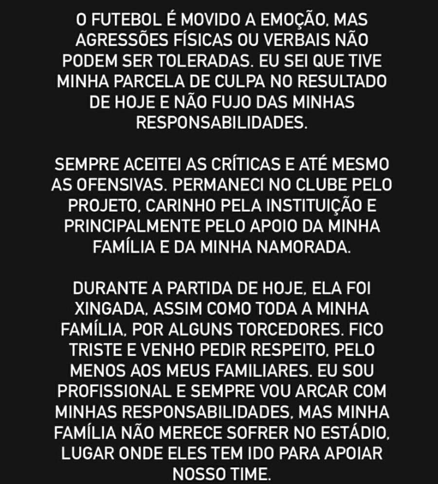 A mensagem de Bruno Rodrigues em seus stories no Instagram