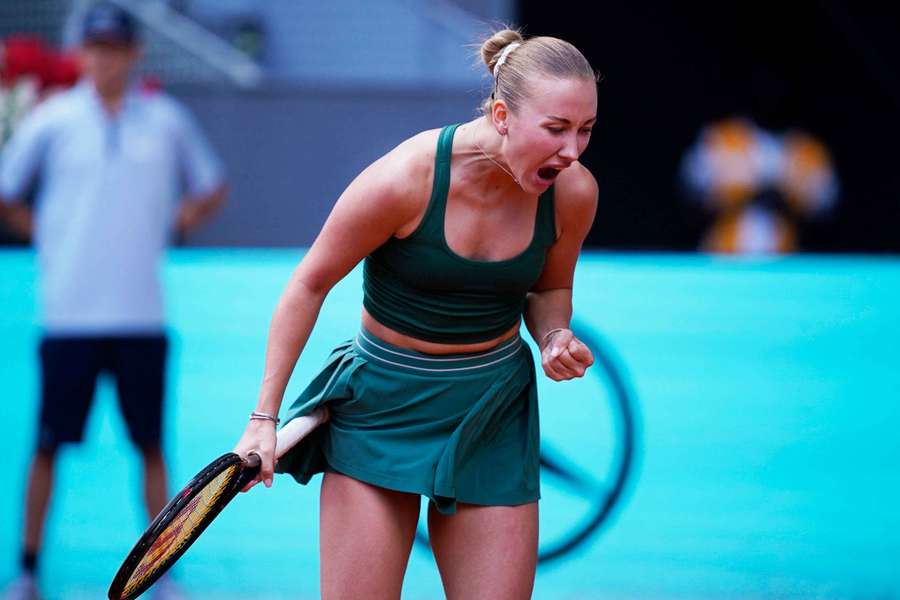 Potapova reacts during her quarter-final victory