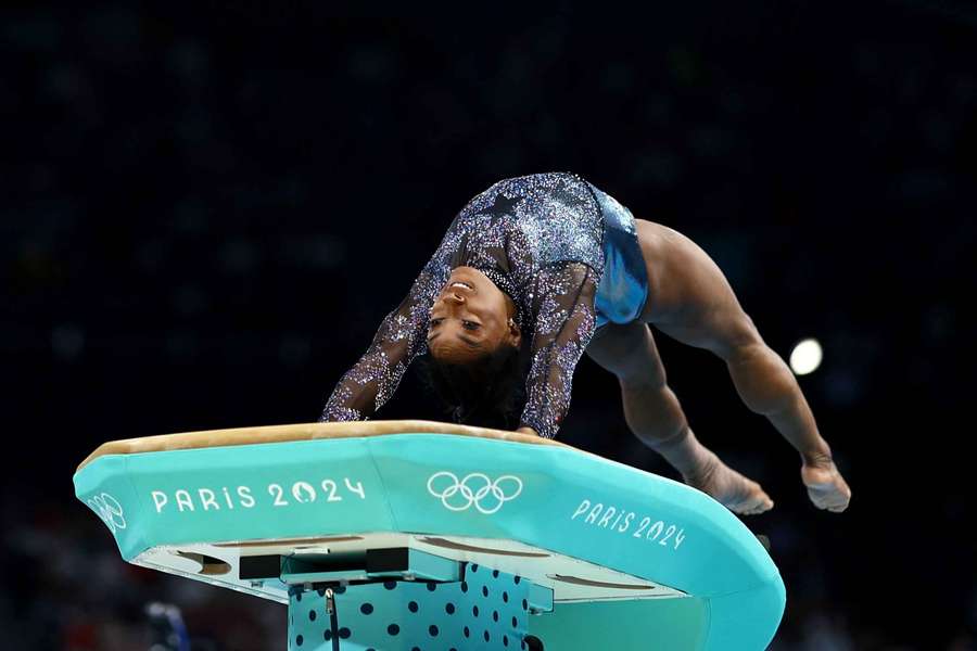 Simone Biles of the United States in action on the vault