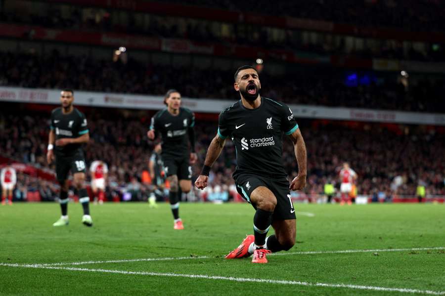 Salah celebrates his goal