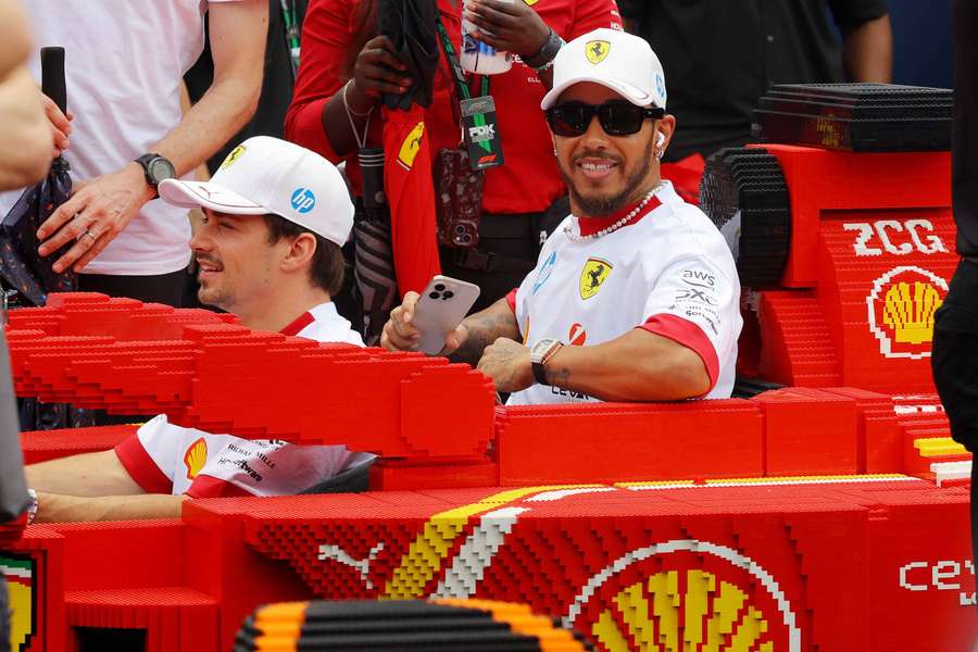 Lewis Hamilton in the Ferrari LEGO car in Miami
