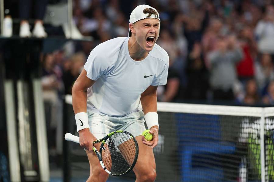 Rune celebrates his emphatic win against Berettini