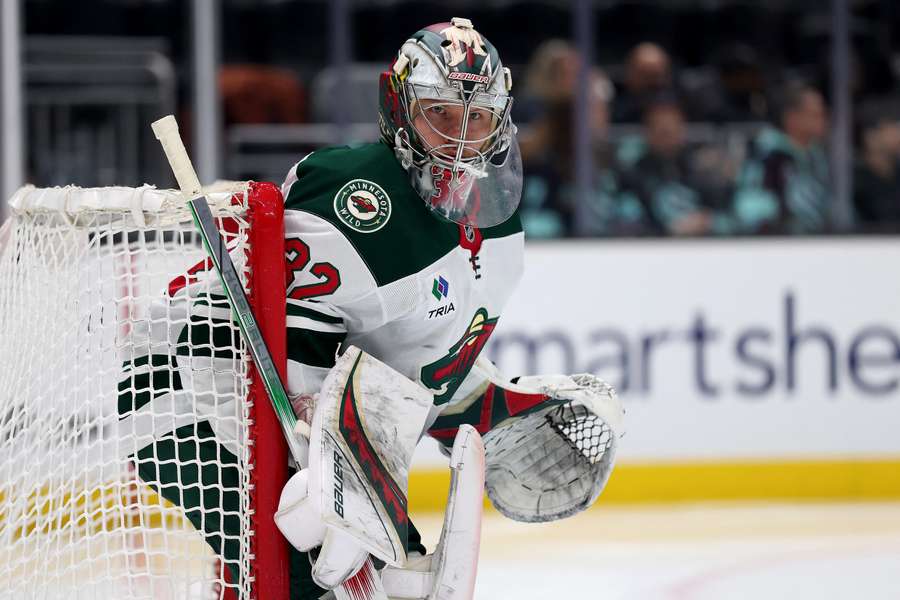 Minnesota Wild goalie Filip Gustavsson in net