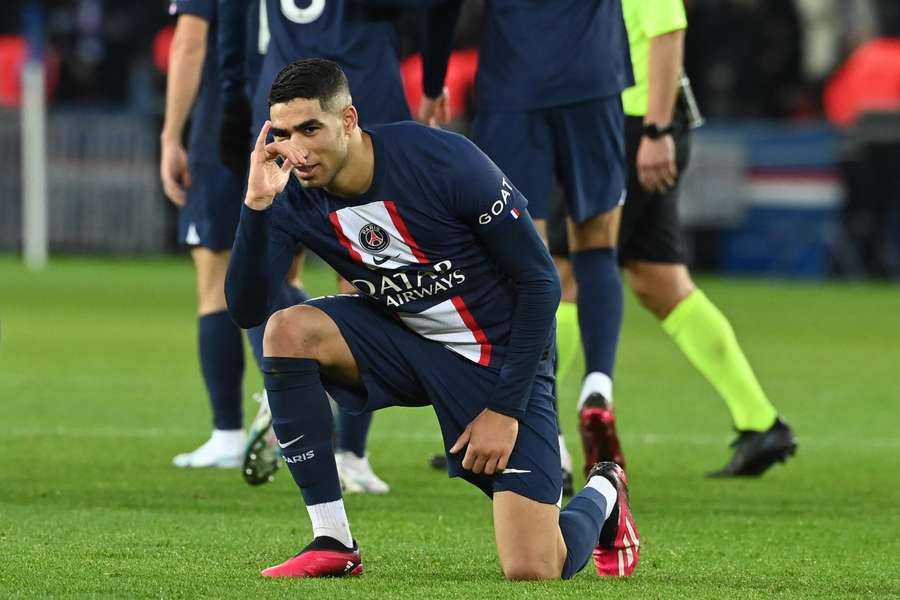 Hakimi na celebração do golo marcado diante do Toulouse