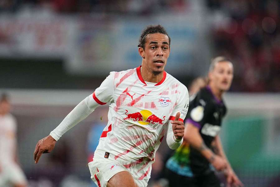 Yussuf Poulsen maakte twee van de vier treffers voor RB Leipzig