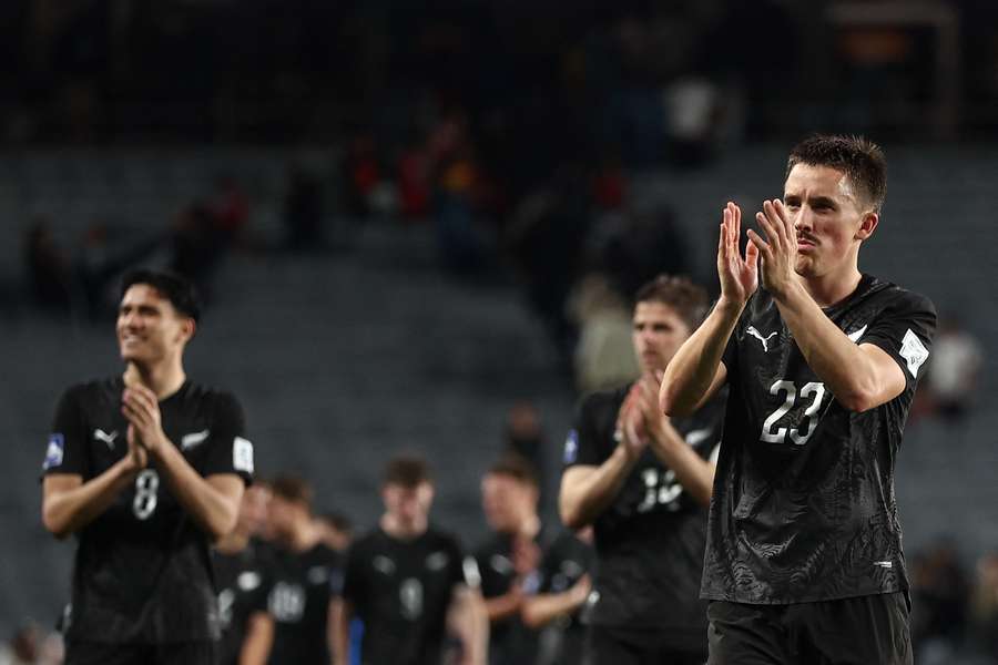 New Zealand midfielder Ryan Thomas thanks Eden Park spectators after their last home friendly.