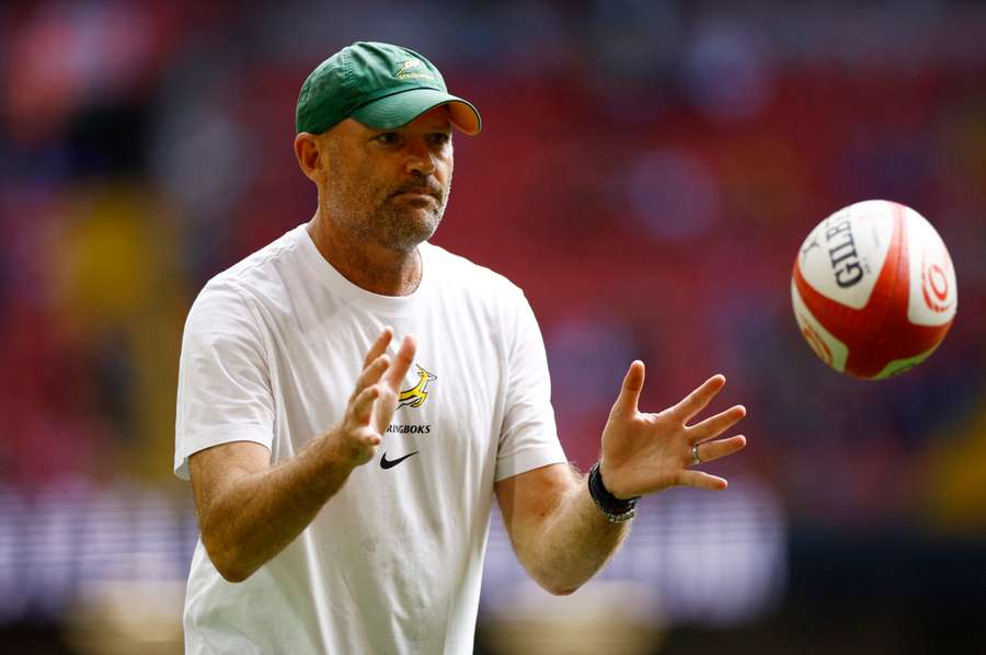 South Africa head coach Jacques Nienaber during the warm-up before the match 