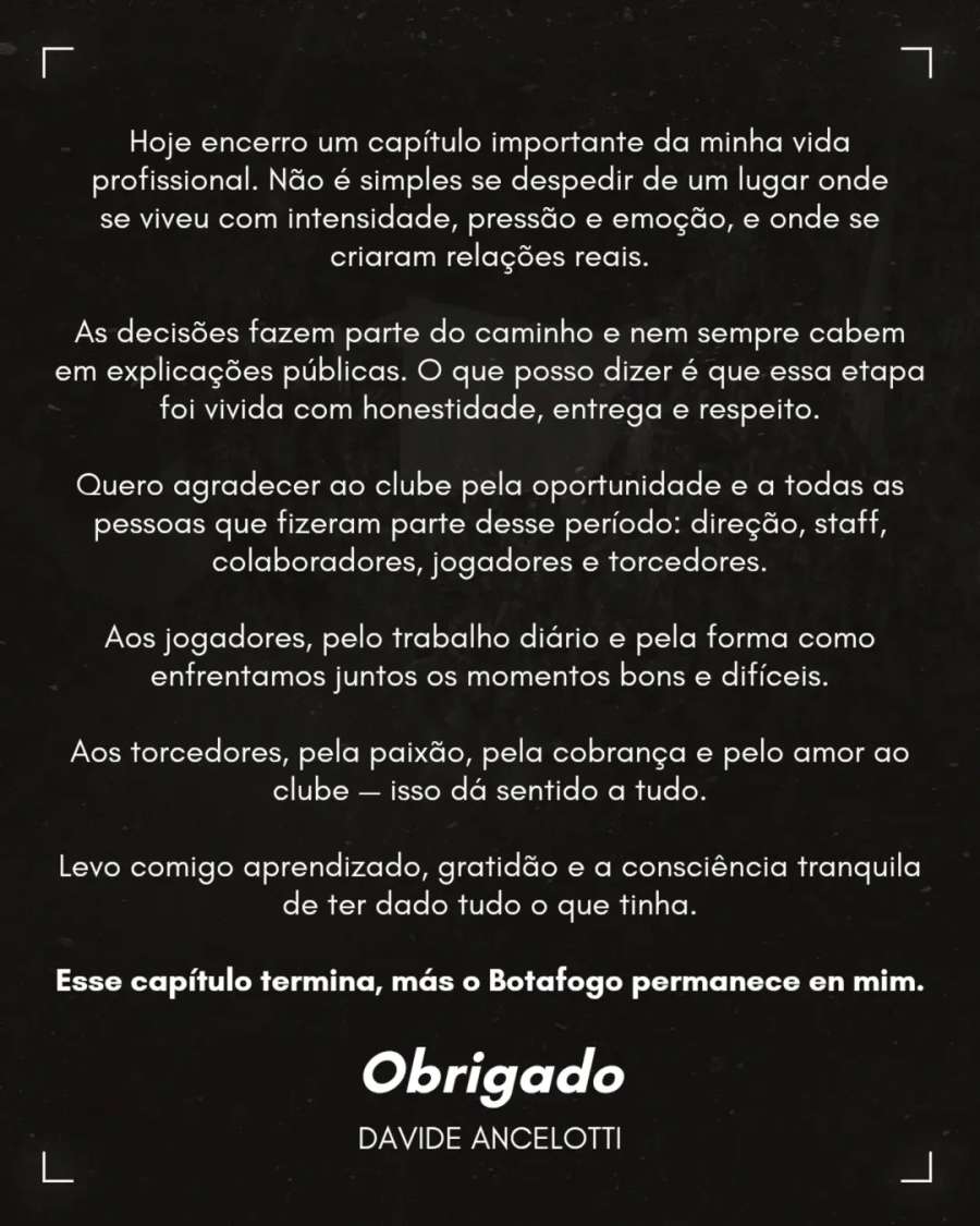 Mensagem de Ancelotti em seu Instagram Mensagem de Ancelotti em seu Instagram