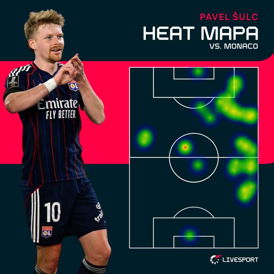 Heat mapa Pavla Šulce proti Monaku.