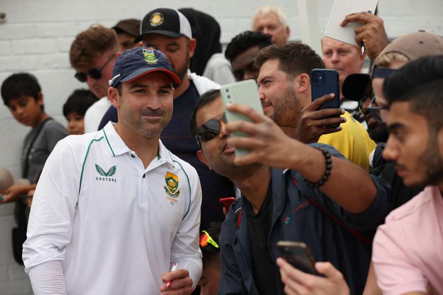 Elgar poses for photos after South Africa's loss to England.