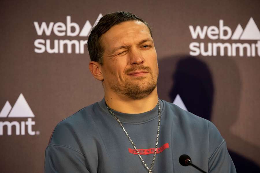 Usyk addressing the media in Lisbon this month