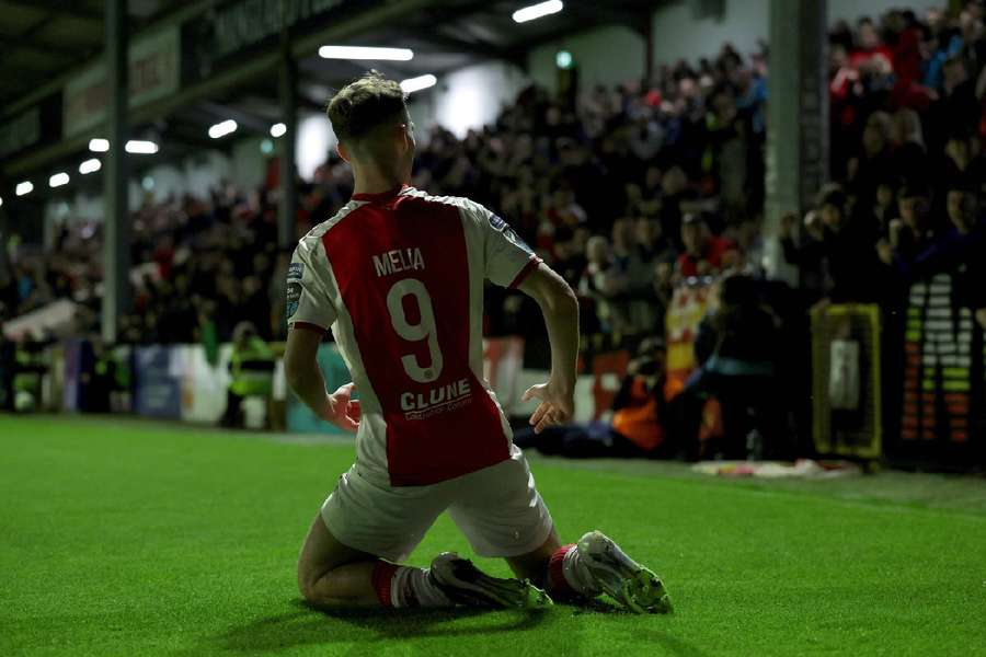 Mason Melia celebrates a goal scored against Cork City Mason Melia celebrates a goal scored against Cork City