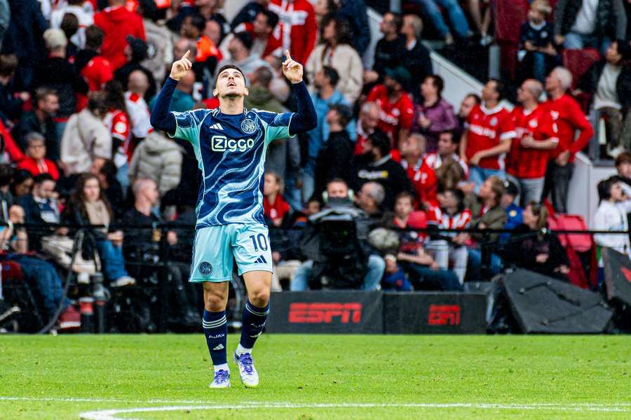 Ajax's Oscar Gloukh celebrates scoring the equaliser in the 88th minute
