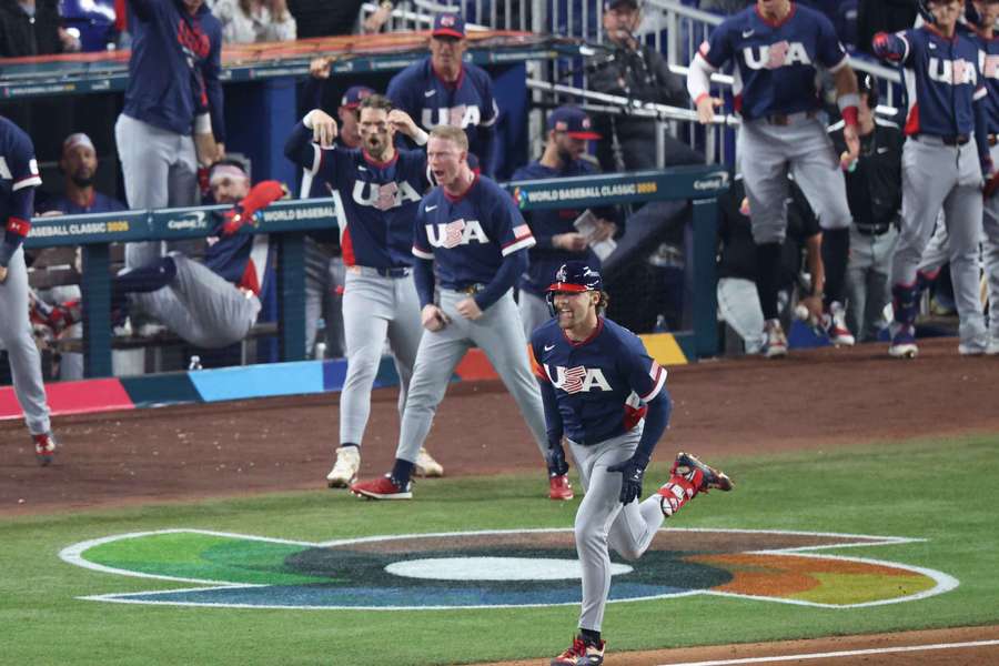 Gunnar Henderson (front) celebrates home run during 2026 World Baseball Classic semi-finals against Dominican Republic Gunnar Henderson (front) celebrates home run during 2026 World Baseball Classic semi-finals against Dominican Republic