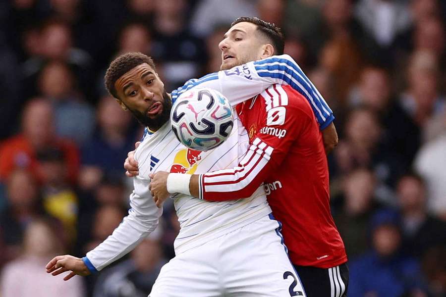 Leeds United's Jayden Bogle in action with Manchester United's Diogo Dalot Leeds United's Jayden Bogle in action with Manchester United's Diogo Dalot
