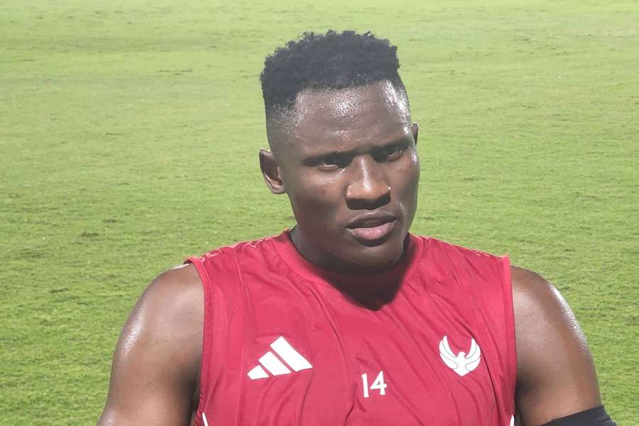 Michael Olunga speaking to Flashscore after Al-Arabi's training.