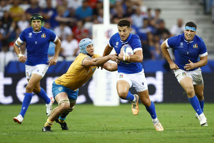 Italy's Tommaso Allan in action