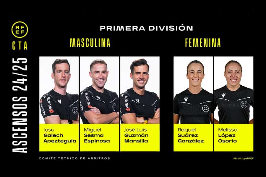 Los árbitros ascendidos a Primera división, tanto a LaLiga como a la Liga F