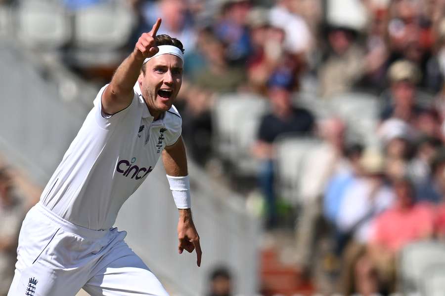 England's Stuart Broad celebrates after taking his 600th wicket, that off Australia's Travis Head