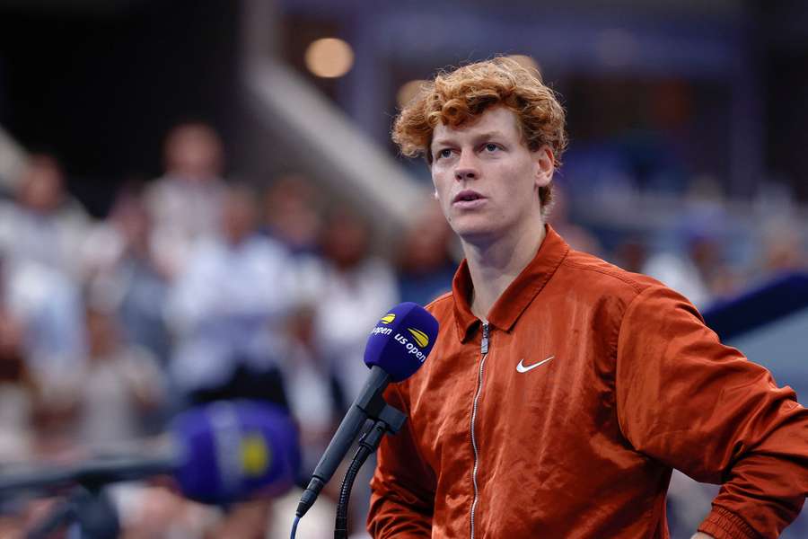 Jannik Sinner speaks during his runners up speech at the US Open.