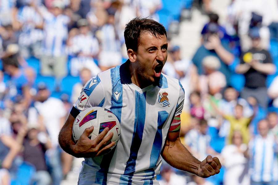 Mikel Oyarzabal celebrates what would prove to be the winner for Real Sociedad