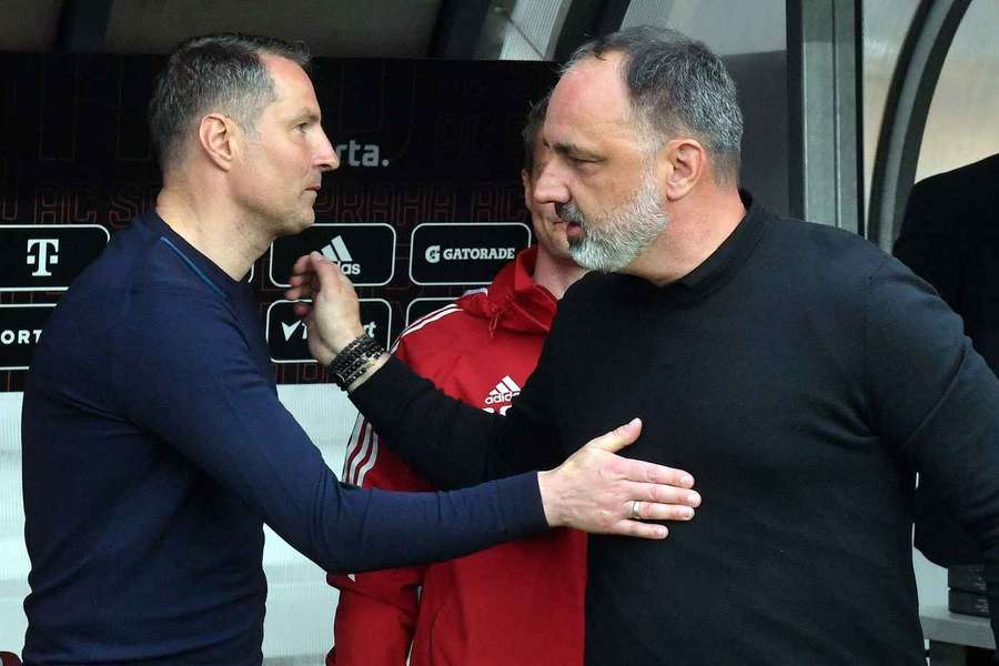 Brian Priske (vlevo) a Jindřich Trpišovský povedou své týmy do prvního derby sezony.