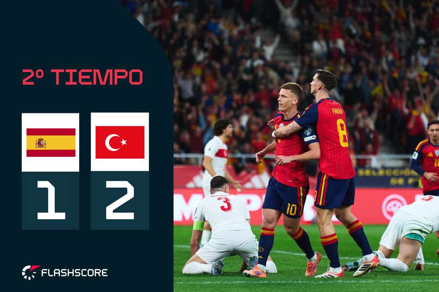 Dani Olmo celebra su gol con Fabián Dani Olmo celebra su gol con Fabián