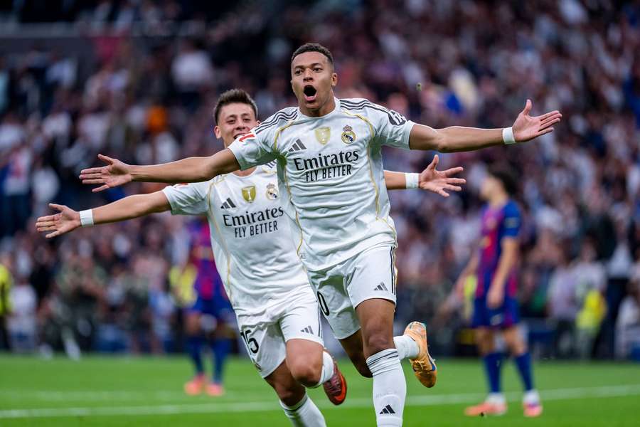 Real Madrid’s Kylian Mbappe celebrates his goal against Barcelona Real Madrid’s Kylian Mbappe celebrates his goal against Barcelona