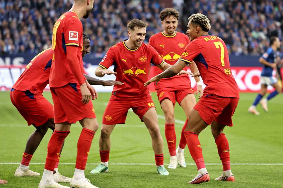 RB Leipzig celebrate Antonio Nusa's goal RB Leipzig celebrate Antonio Nusa's goal