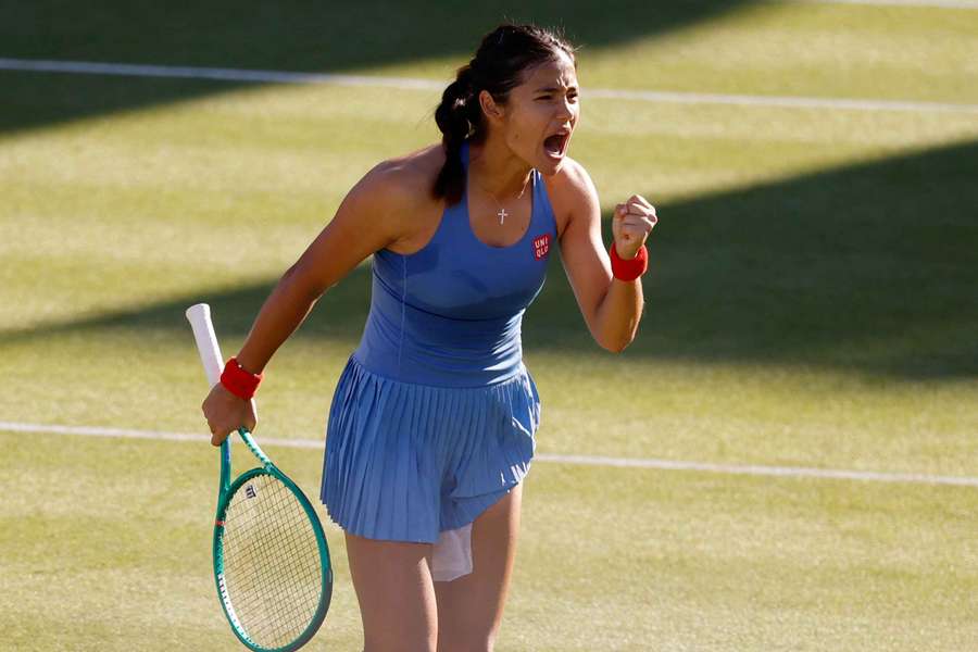 Emma Raducanu reacts during her semi final match against Iva Jovic Emma Raducanu reacts during her semi final match against Iva Jovic