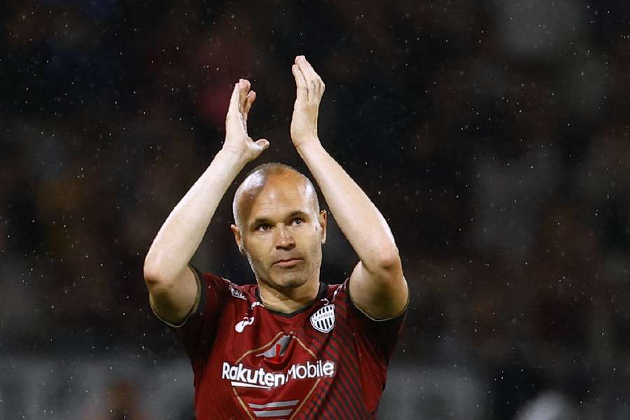 Andres Iniesta applauds the fans during his time at Vissel Kobe