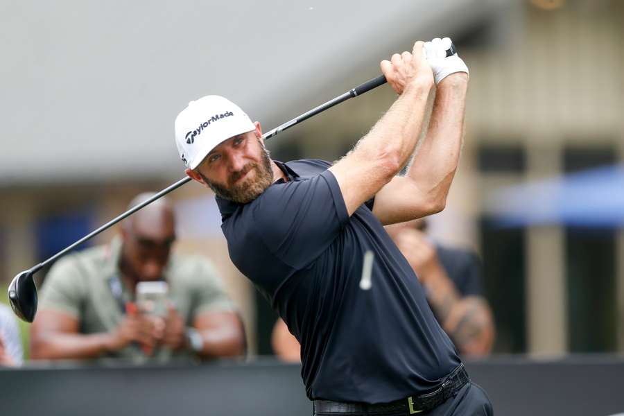 American Dustin Johnson tees off in the third round on the way to a second LIV Golf series title at the LIV Golf Invitational, Tulsa