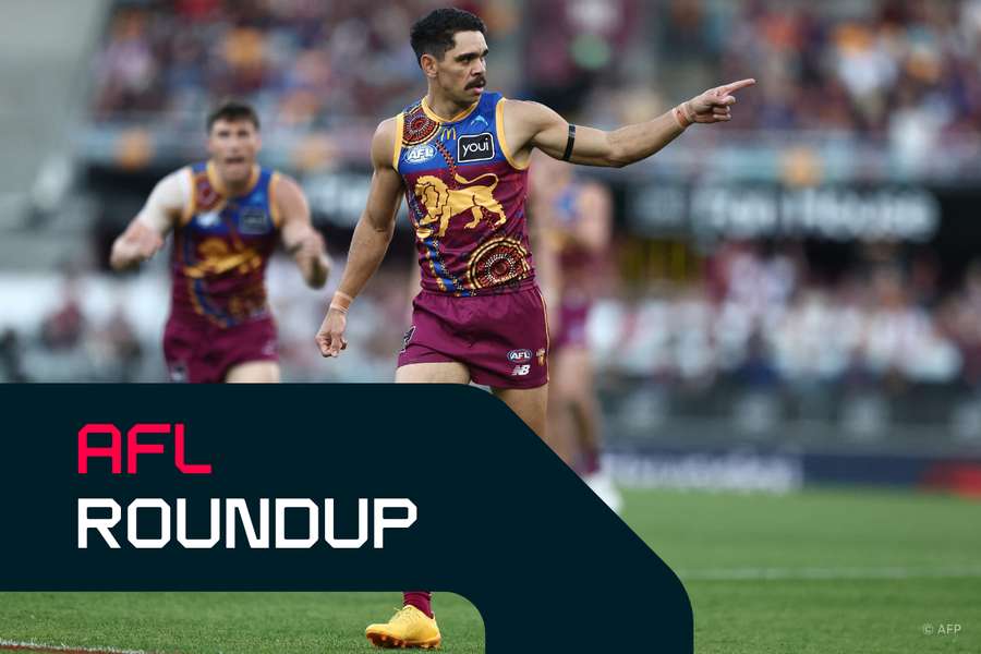 Brisbane forward Charlie Cameron celebrates a goal against Essendon on Sunday. Brisbane forward Charlie Cameron celebrates a goal against Essendon on Sunday.