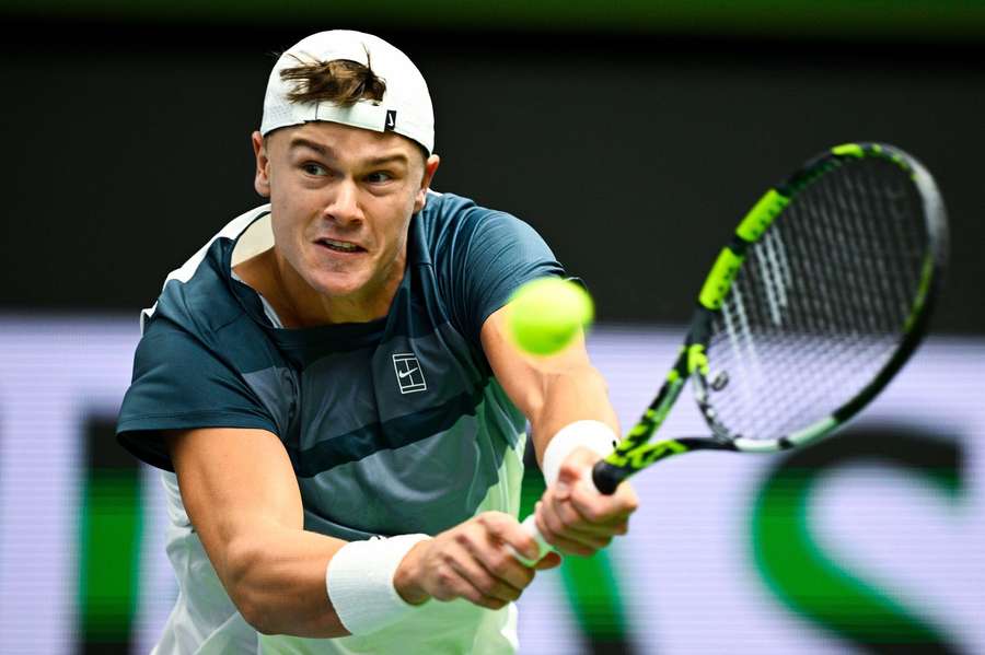 Holger Rune in action during the Stockholm Open last year