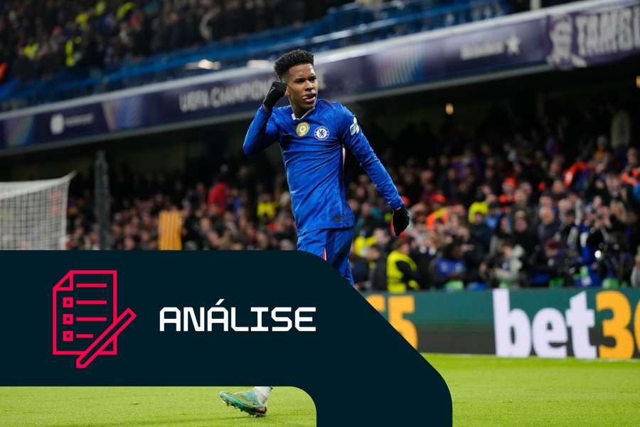 Estêvão celebra o golo na Liga dos Campeões frente ao Barcelona