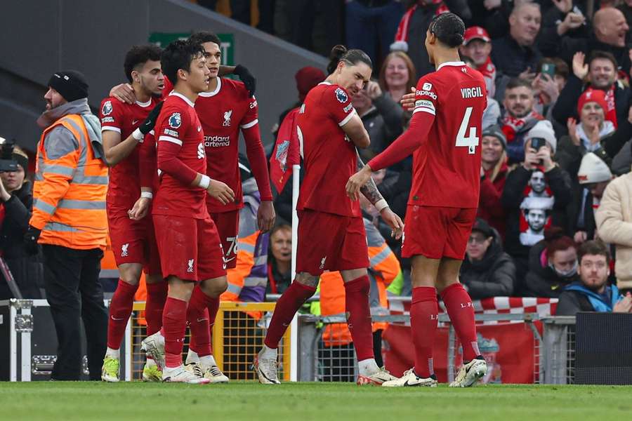 Liverpool viert het doelpunt van Nunez
