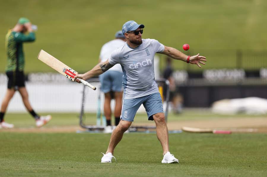 Brendon McCullum coaching England ahead of their match against New Zealand