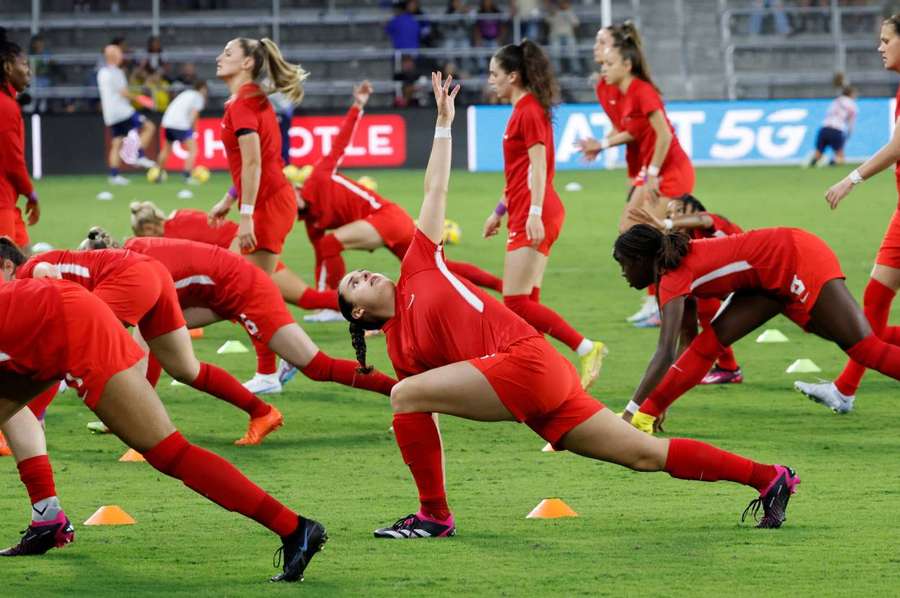 Canada take part in a training session ahead of their match with France on Tuesday