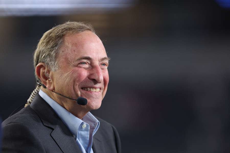 NHL commissioner Gary Bettman smiling (2025) NHL commissioner Gary Bettman smiling (2025)