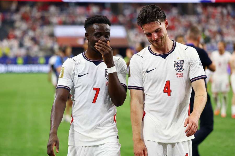 England pair Bukayo Saka and Declan Rice. England pair Bukayo Saka and Declan Rice.