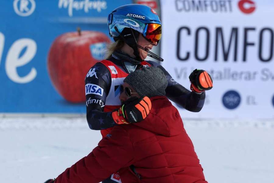 Mikaela Shiffrin embraces her brother Taylor after becoming the most successful World Cup skiier 