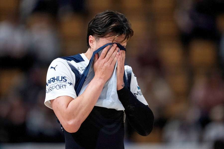 Skanderborg AGF Handball's Kristjan Kristjansson disappointed after the defeat in Bucharest Skanderborg AGF Handball's Kristjan Kristjansson disappointed after the defeat in Bucharest