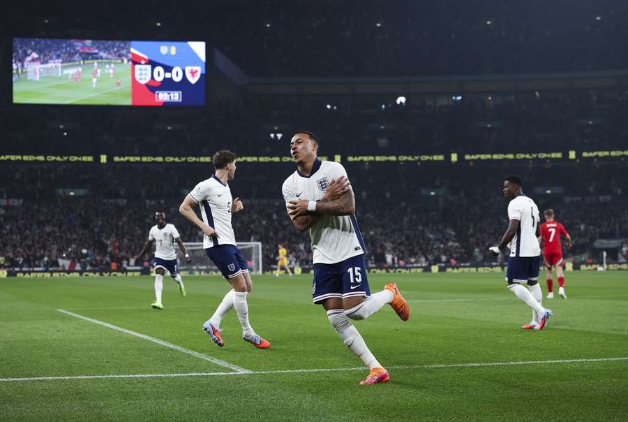 England's Morgan Rogers opens the scoring against Wales at Wembley