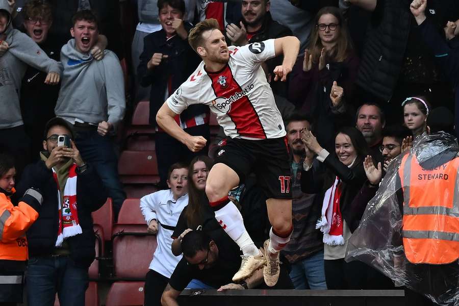 Southampton midfielder Stuart Armstrong celebrates after scoring the equalising goal against Arsenal.